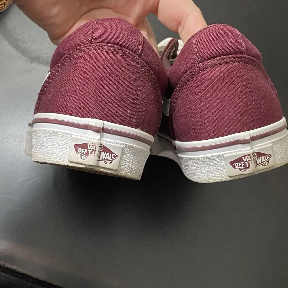 Vans Off The Wall Skate Low Top Shoes Womens Size 8 Ward Burgundy Red White FLAW